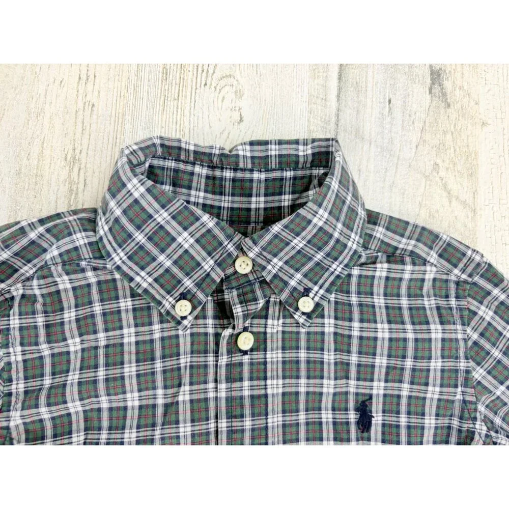 Ralph Lauren Boys Sz 2T Green Plaid Button Down Long Sleeve Shirt Polo Xmas